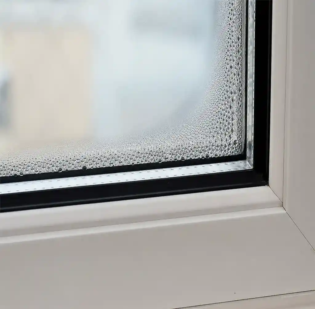 Condensation formation at glass edge with aluminum spacer