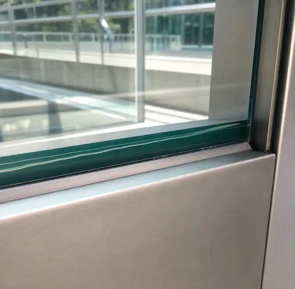 Laminated glass edge delamination showing interlayer separation