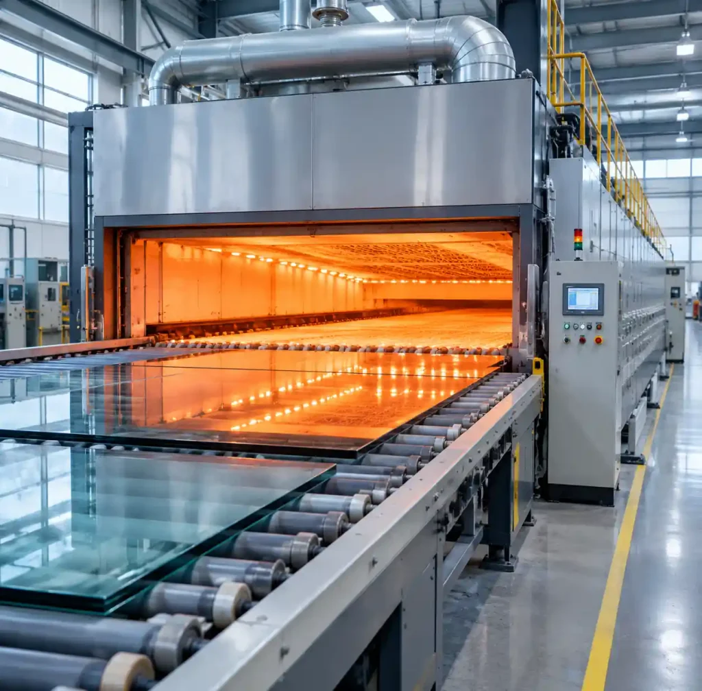 Industrial heat soak testing furnace with tempered glass panels at 290 degrees Celsius
