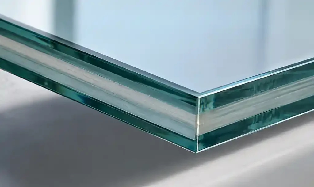 Laminated safety glass cross-section showing SGP interlayer for handrail applications