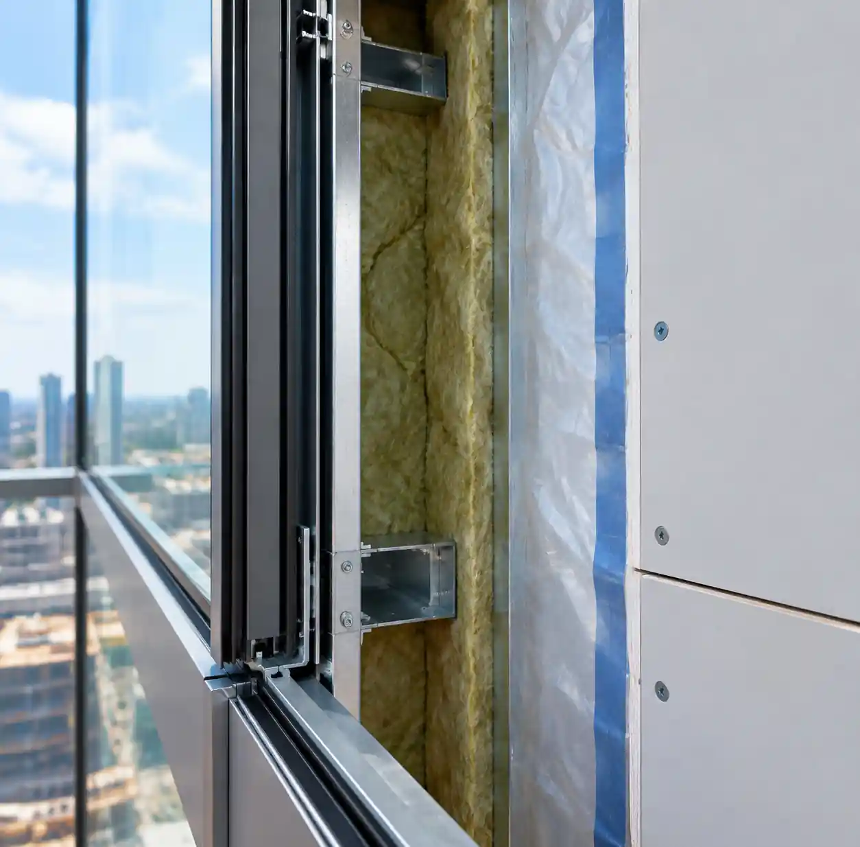 Shadow box spandrel glass construction detail showing cavity depth and insulation layer