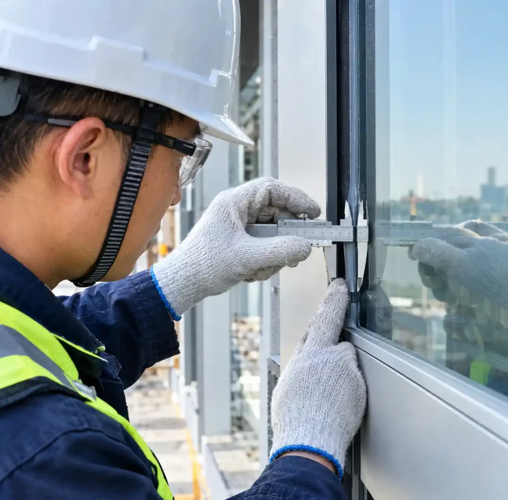 Measuring bite depth in structural silicone glazing joint during installation