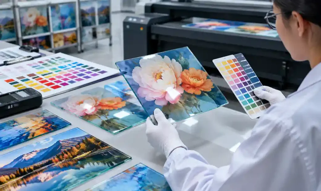 Color matching and quality control testing for digital ceramic printed glass production