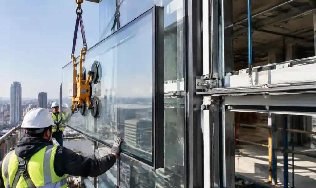 Fire-rated glass panel installation with captured glazing system and ceramic fiber gaskets