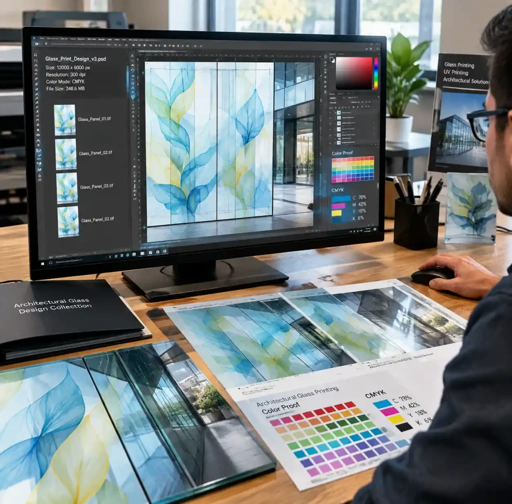Design file preparation workflow for architectural glass digital ceramic printing projects