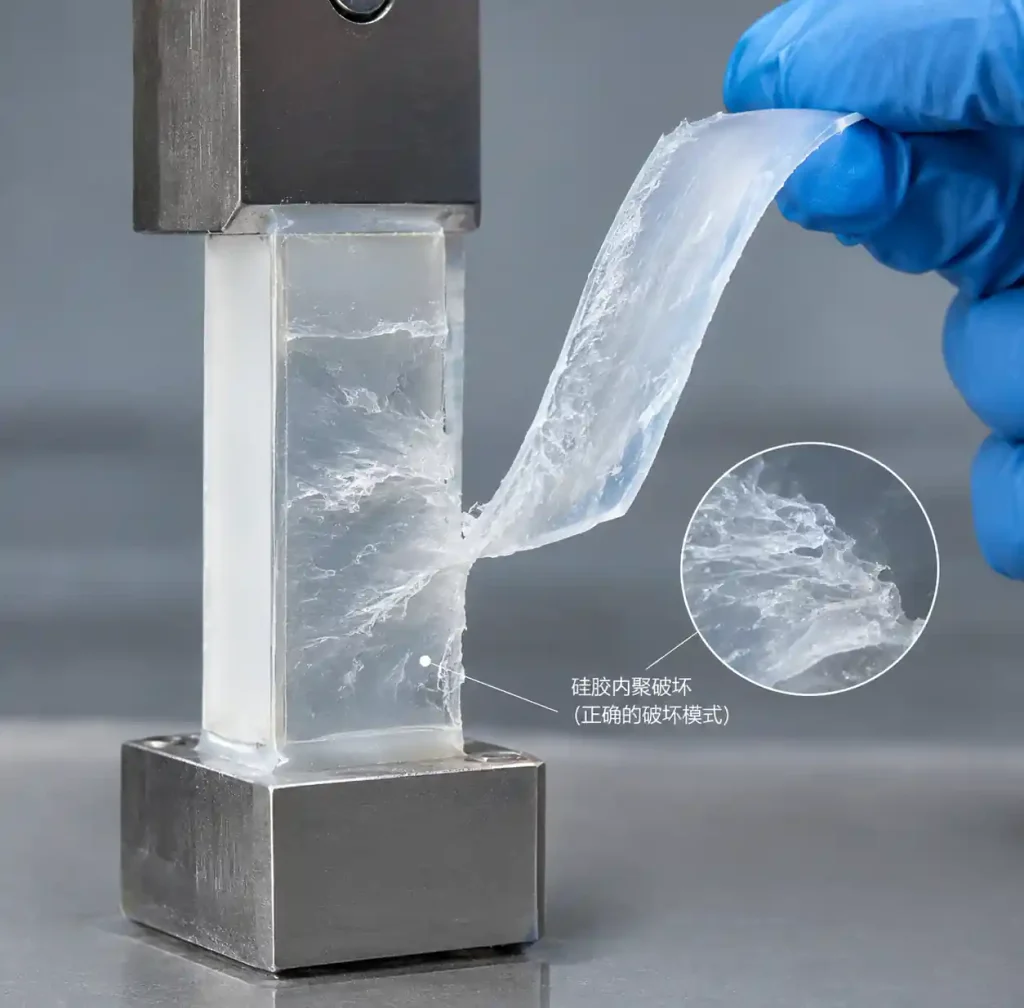 Adhesion pull testing of structural silicone on H-shaped test specimen