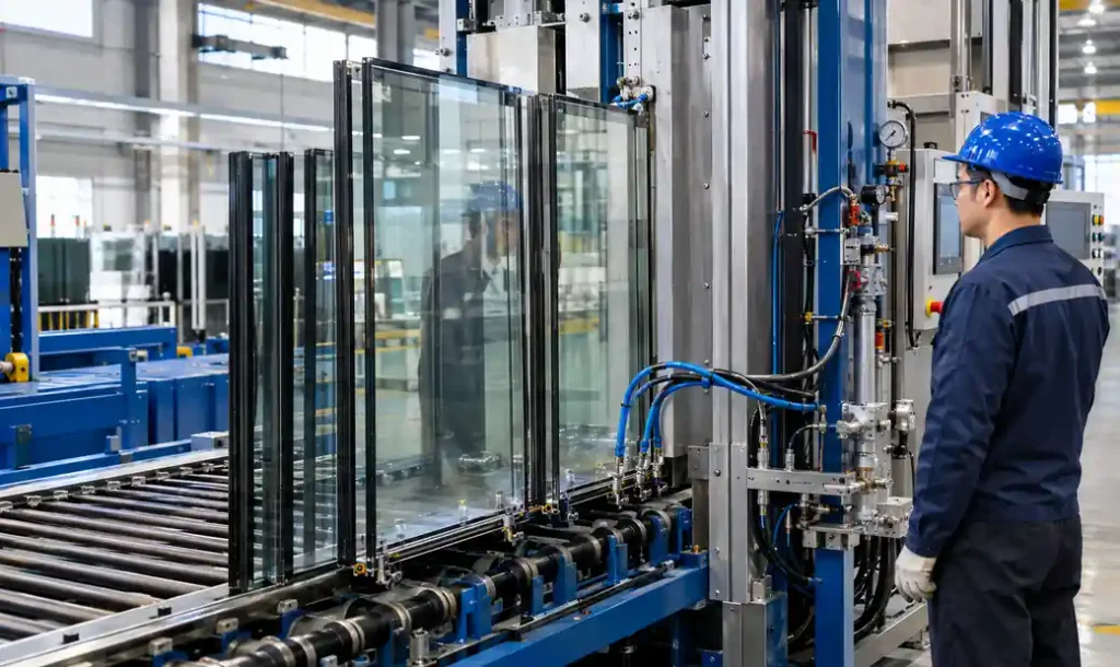 Argon gas filling equipment during IGU manufacturing