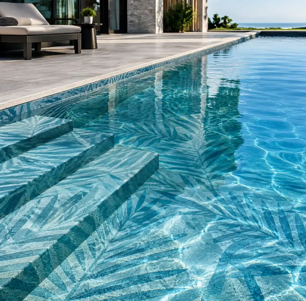 Custom ceramic frit pattern on architectural pool glass