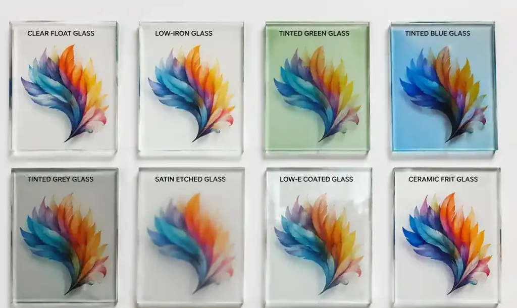 Different glass substrate types showing digital ceramic printing compatibility and results